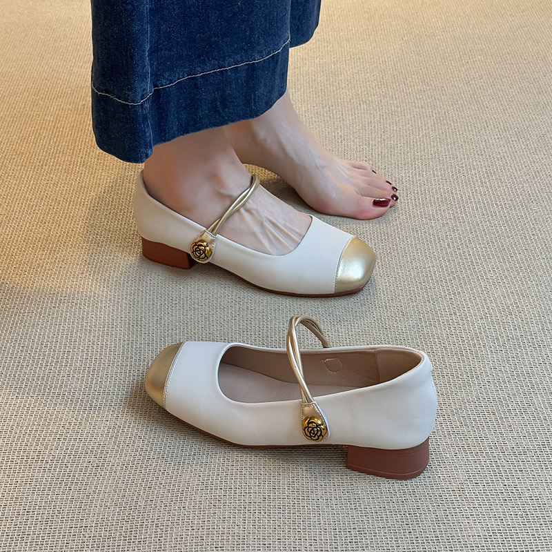 2501-1~French Style Elegant Mary Jane For Women, Small Style, Color Block Square Toe, Shallow Mouth, Soft Sole_vogvips.com
