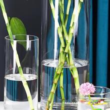 花瓶摆件客厅插花透明玻璃大北欧创意简约直筒大号富贵竹水竹落地
