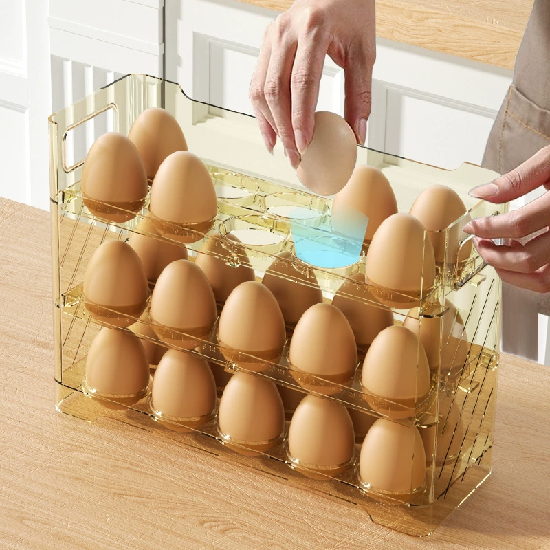 肯升 Patented Large Capacity Multi-Layer Egg Refrigerator Storage Box with Anti-Fall Support in Green, Transparent, or Orange