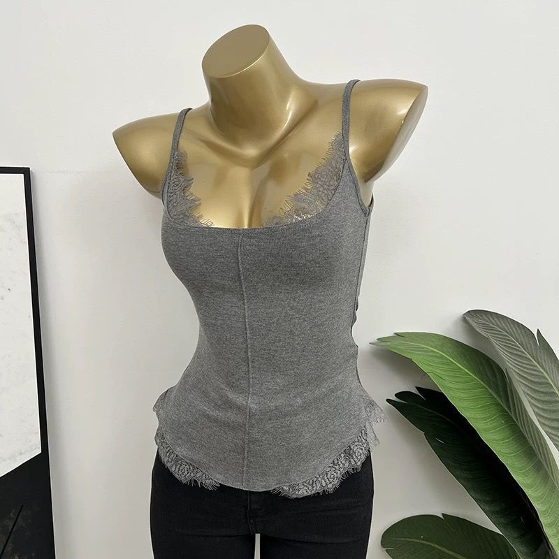 95% Cotton Spring and Summer New Lace Camisole for Women, Slim Fit, Plus Size, Suitable for Outerwear or Inner Wear, Sexy Base Top