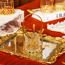 轻奢果叉篮家用金属蛋糕叉客厅玻璃收纳罐水果签创意甜品糕点叉