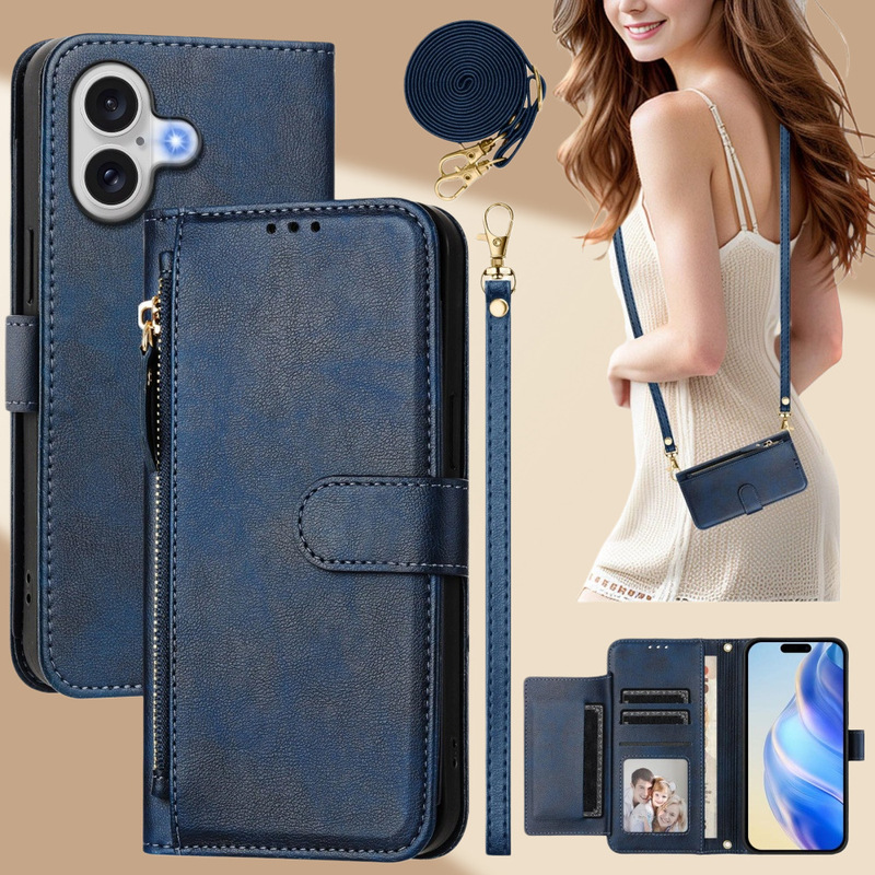 Suitable for Iphone17 Mobile Phone Protective Case 16Pro Apple 13 Leather Case 12 Back Shell 15 Crossbody Anti-Fall Wallet Model 14P