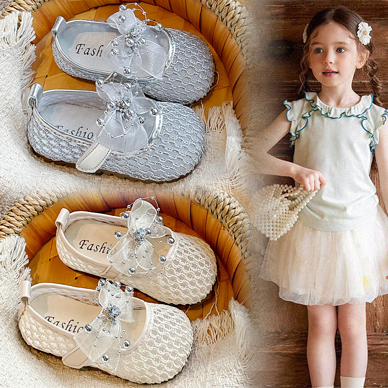 Niñas sandalias de malla 2026 verano niños adorables zapatos de arco de perla zapatos de princesa huecos image 1