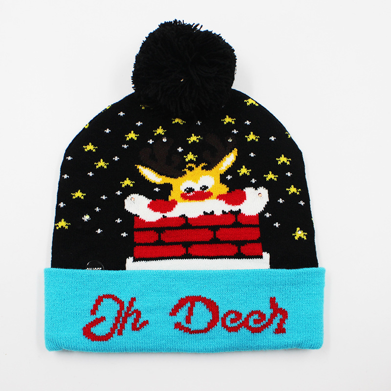 Fabricante transfronterizo de gorros navideños europeos y americanos tejidos en jacquard, gorros navideños de lana con luces LED, gorros navideños con pompón y bufandas. image 20