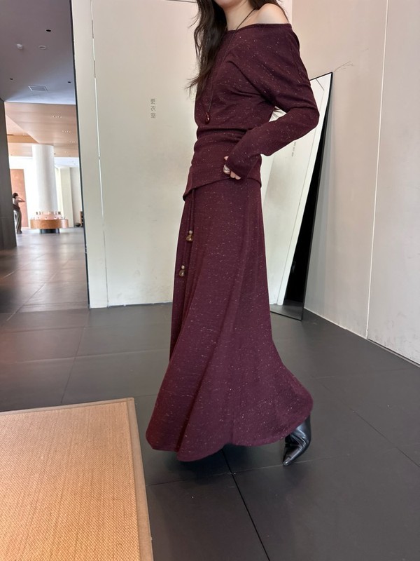 DIGM | 2025秋冬极简清冷羊毛亚麻松紧腰珠串绑带半身裙女A17399|undefined