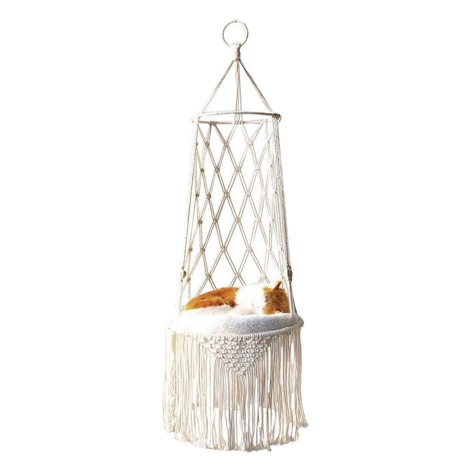 Handmade woven hanging cat nest Pet Net pocket hanging cat basket bohemian cat nest hammock