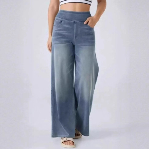 Cross-Border New Large Size Denim Wide-Leg Pants for Women, High-Waisted, Slimming, Multi-Pocket, Straight-Leg, Loose, Whiskered Casual Pants Cross-Border New Large Size Denim Wide-Leg Pants for Women, High-Waisted, Slimming, Multi-Pocket, Straight-Leg, Loose, Whiskered Casual Pants