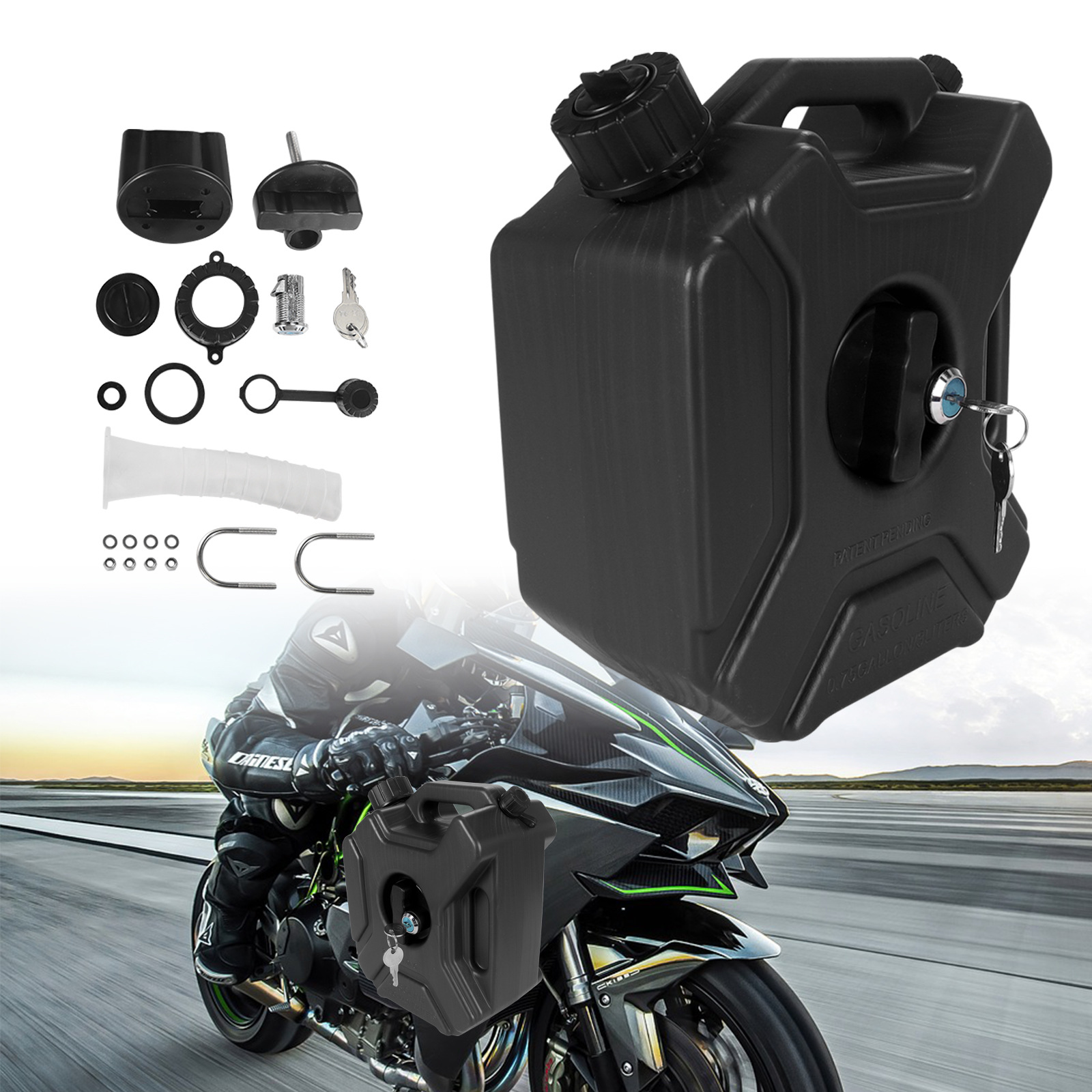 Motorcycle and Car Modification 3L Extended Spare Gasoline Oil Tank Plastic Portable Fuel Tank with Key