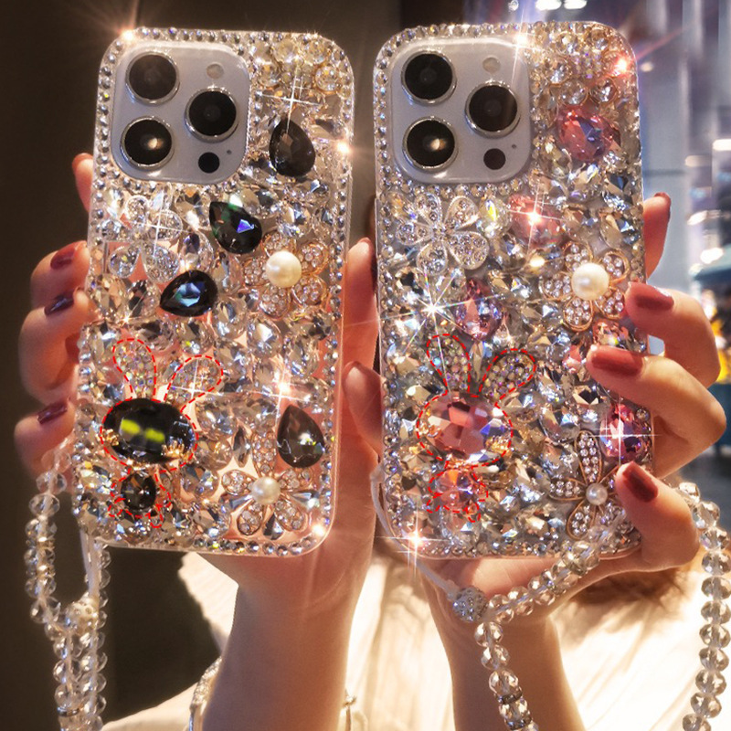 Full Diamond Acrylic Mobile Phone Case Suitable for Iphone15/14 Luxury Rhinestone Rabbit Apple 13/1217 Mobile Phone Case