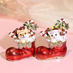新商品エナメルカラージュエリーボックスクリスマス置物猫子犬クリスマスブーツプレゼント工芸品クロスボーダー