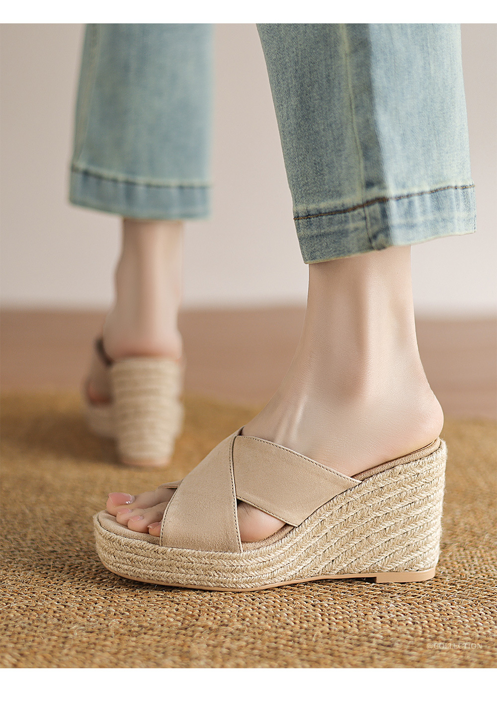 Sandal cao gót nữ quai ngang đế xuồng đan dày — Màu đen chi tiết 1