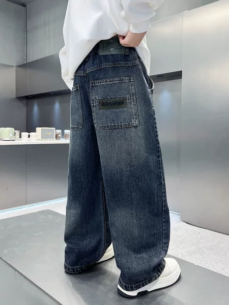 Boys' Jeans Spring and Autumn 2026 New Style for Older Boys, Autumn Straight-Leg Dad Pants, Children's Wide-Leg Pants
