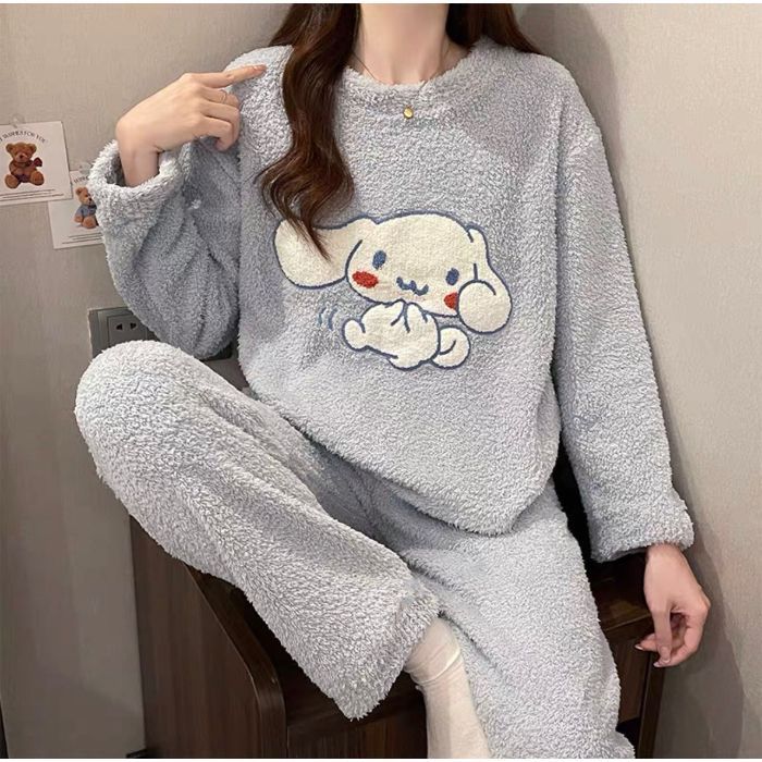 Transfronteriza mayorista otoño invierno pijama franela espesa mujer dulce dibujos animados casuales mangas largas chaqueta explosiva ropa para el hogar
