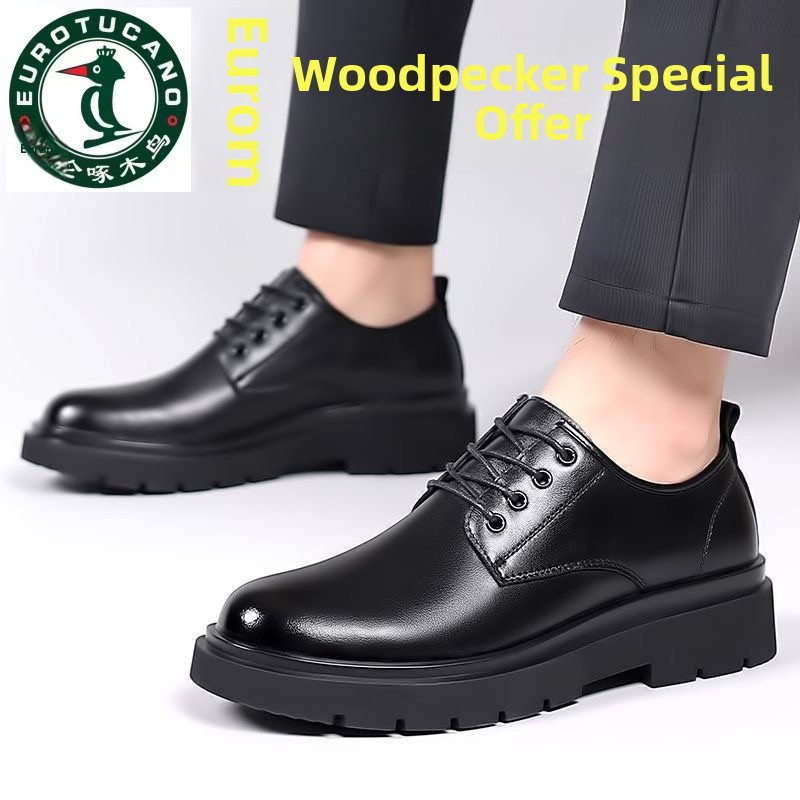 Oren啄木鸟男士鞋休闲冬季软底软面业务新款男士真皮英伦保暖皮鞋