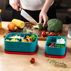 New 4-Compartment Silicone Lunch Box Student Divided Lunch Box Microwave Oven Heating Preservation Box Leak-proof Preservation Lunch Box 