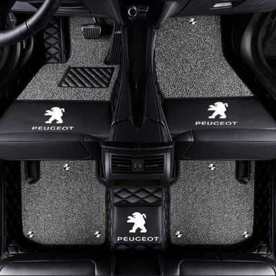 Peugeot 206 207 308 408 car floor mats Peugeot 307 2008 3008 4008 full coverage floor mats (Modelə uyğun ayaqaltı) - peugeot-2008-2014-2019-double-layer-pure-black-gray-silk-loop