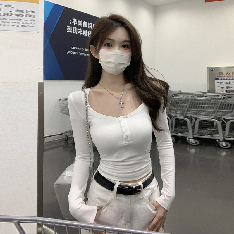 Pure Desire Hot Girl Tight U-Neck Long Sleeve T-Shirt Women's Autumn and Winter 2025 New Style Inner Layer Slimming Short Top