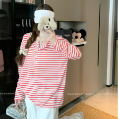 野媛韩系薄款条纹长袖T恤女夏季防晒罩衫设计小众宽松慵懒风上衣