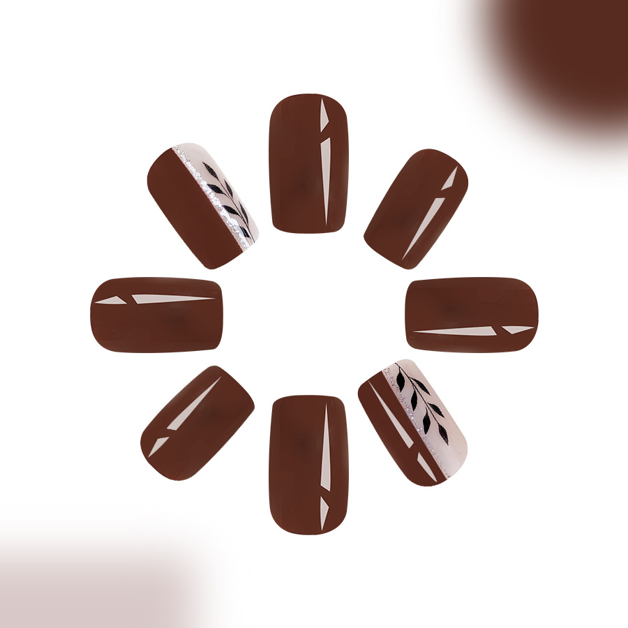 Short bright face Europe and the United States cross-border foreign trade autumn and winter deciduous glitter warm brown wearing nail false nails remo_voghion.com