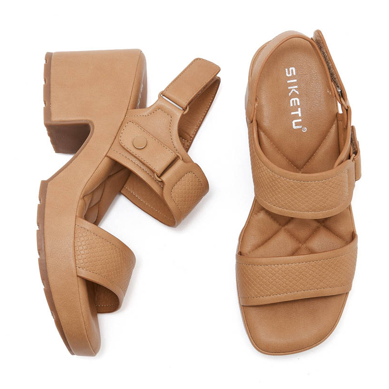Dép sandal nữ đế dày quai Velcro mùa xuân hè 2025 — Màu đen, Màu camel, Màu trắng be chi tiết 30