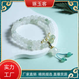 新疆金丝玉天山翠手链男女款冰种飘花翡翠色多圈手串项链直播货源