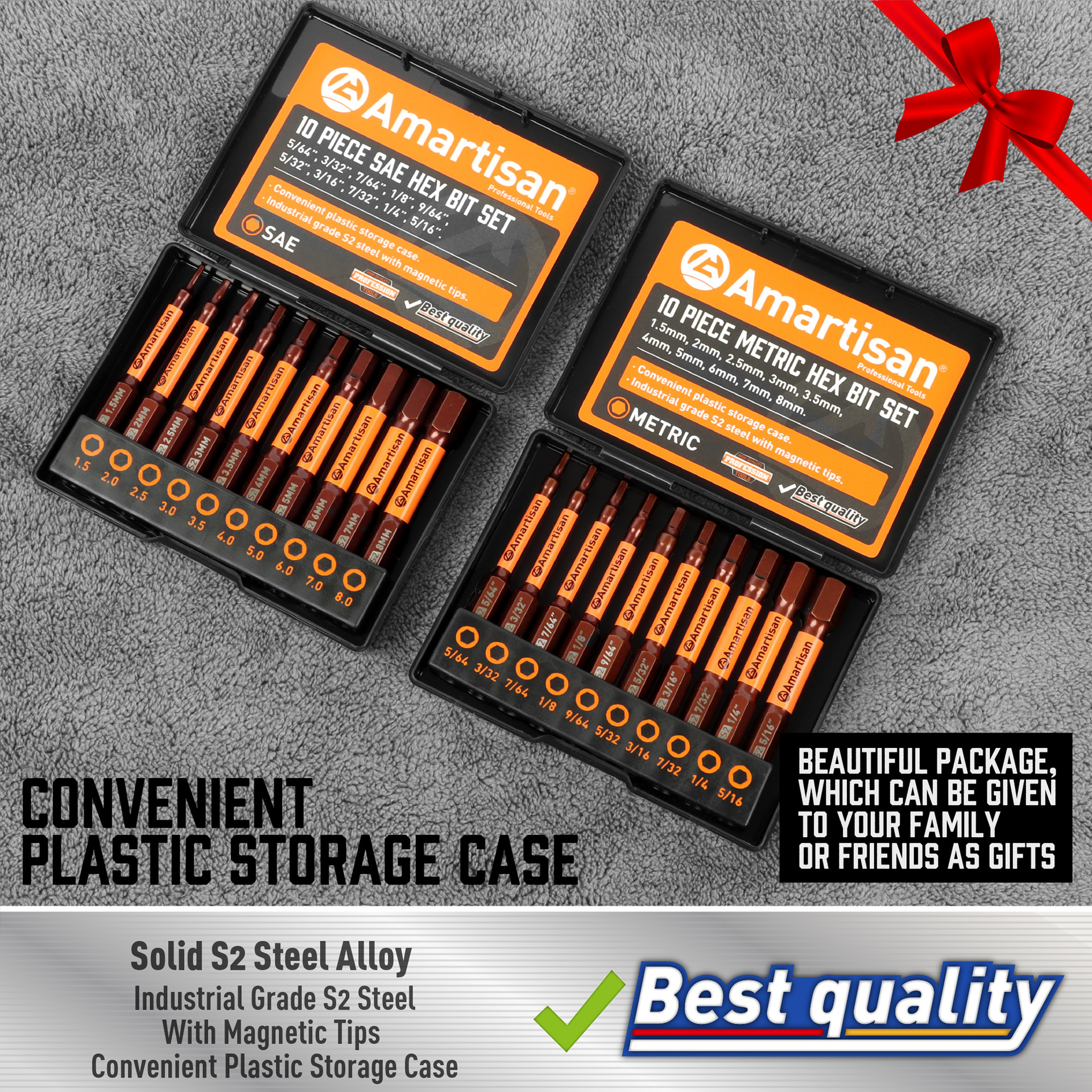 20 piezas conjunto de cabeza hexagonal llave hexagonal hembra conjunto de cabeza de lote rojo métrico y británico S2 acero con caja de plástico