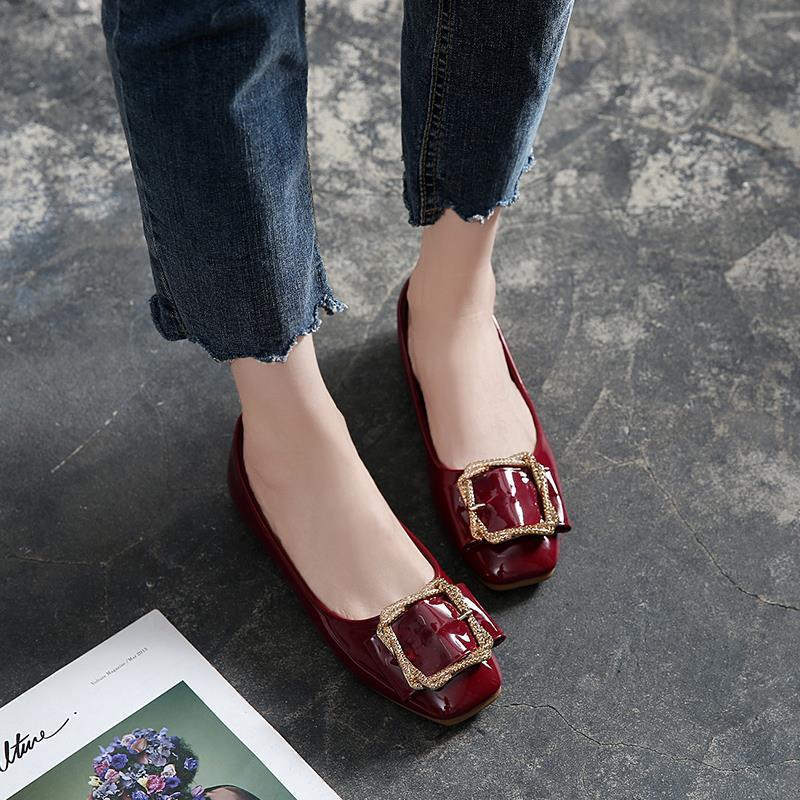 Versatile Shallow Mouth Single For Women 2021 Spring And Autumn New Fashion Trend Soft Sole Square Toe Loafers Flat Red_vogvips.com