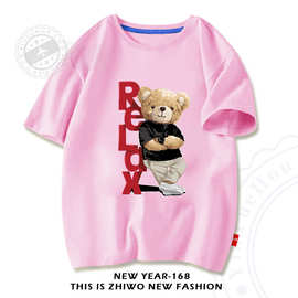 跨境童装t恤短袖2025新款上衣男女童卡通洋气短袖圆领衫批发代发9