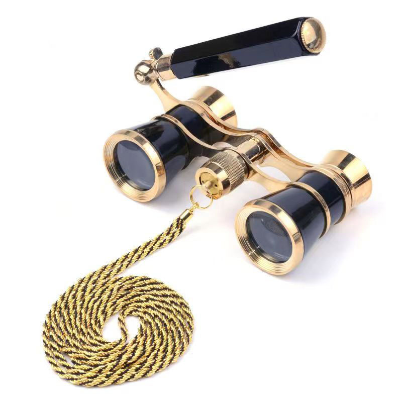 3x25黑色金属带手柄链条复古古典礼品迷你小双筒跨境观剧镜望远镜