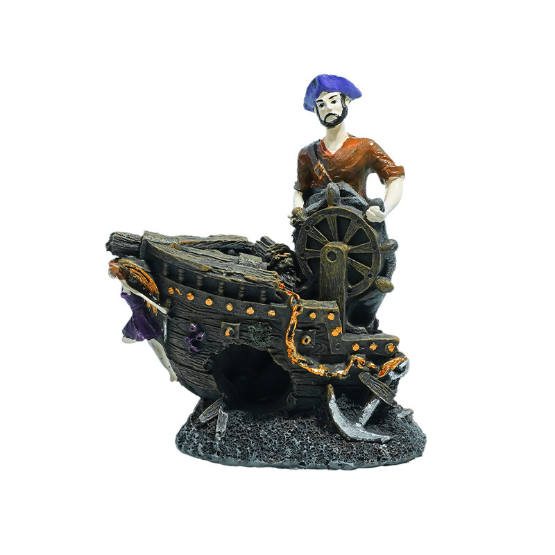 Acuario pequeño pecera decoración de paisajismo punto esqueleto capitán decoración esqueleto al por mayor humanoide naufragio sólido