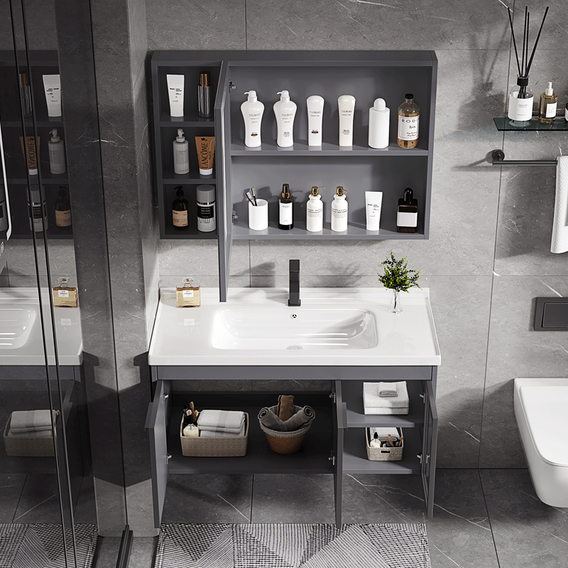 Simple moderno baño gabinete combinación baño lavabo espacio aluminio lavado lavabo cerámica Mesa inteligente espejo gabinete