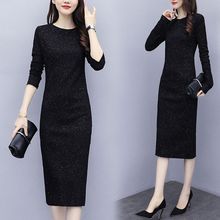 显瘦新款大码女装2025子减龄修身打底裙时尚秋冬装气质黑色连衣裙