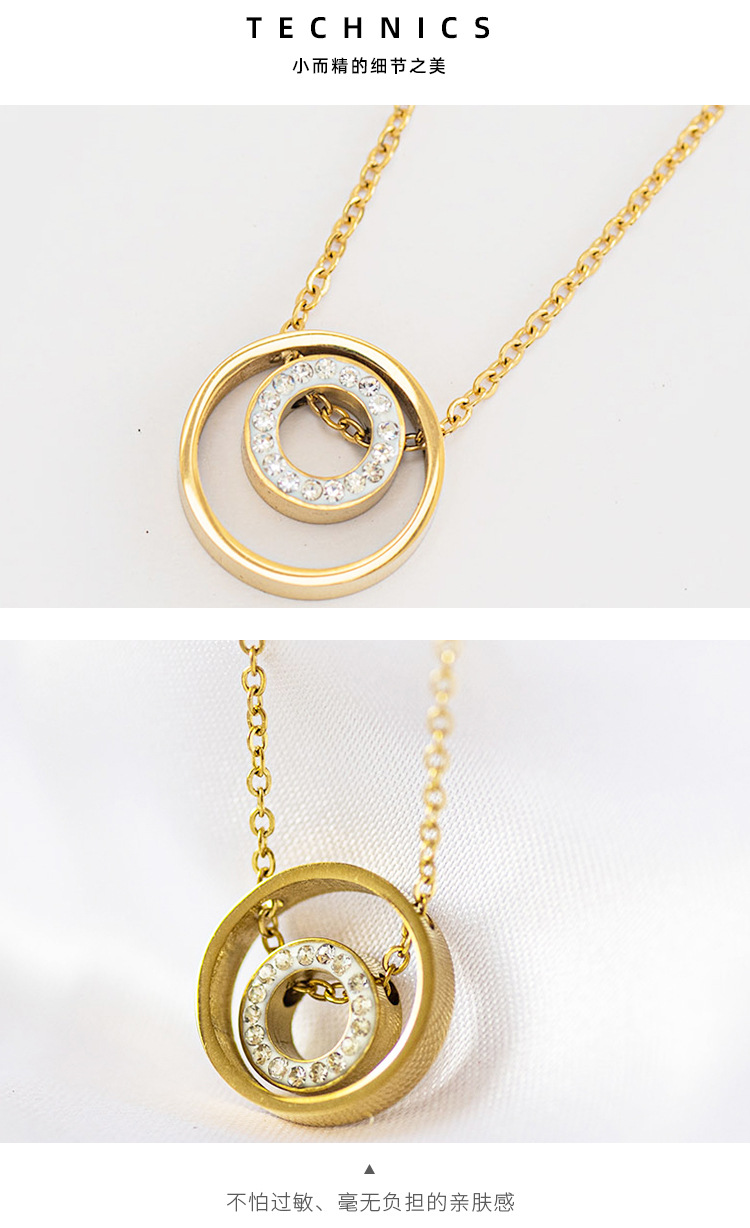 Fashion Hollow Double Ring Stainless Steel Zircon Chain Necklace Wholesale display picture 4