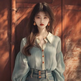 2025 Early Autumn New Style Unique Design Super Good-Looking Western Style Age-Reducing Chic Blue Stripesd Splicing Chiffon Shirt