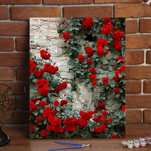 diy数字油画花卉风景手绘植物填色画客厅卧室装饰油彩画 玫瑰花墙