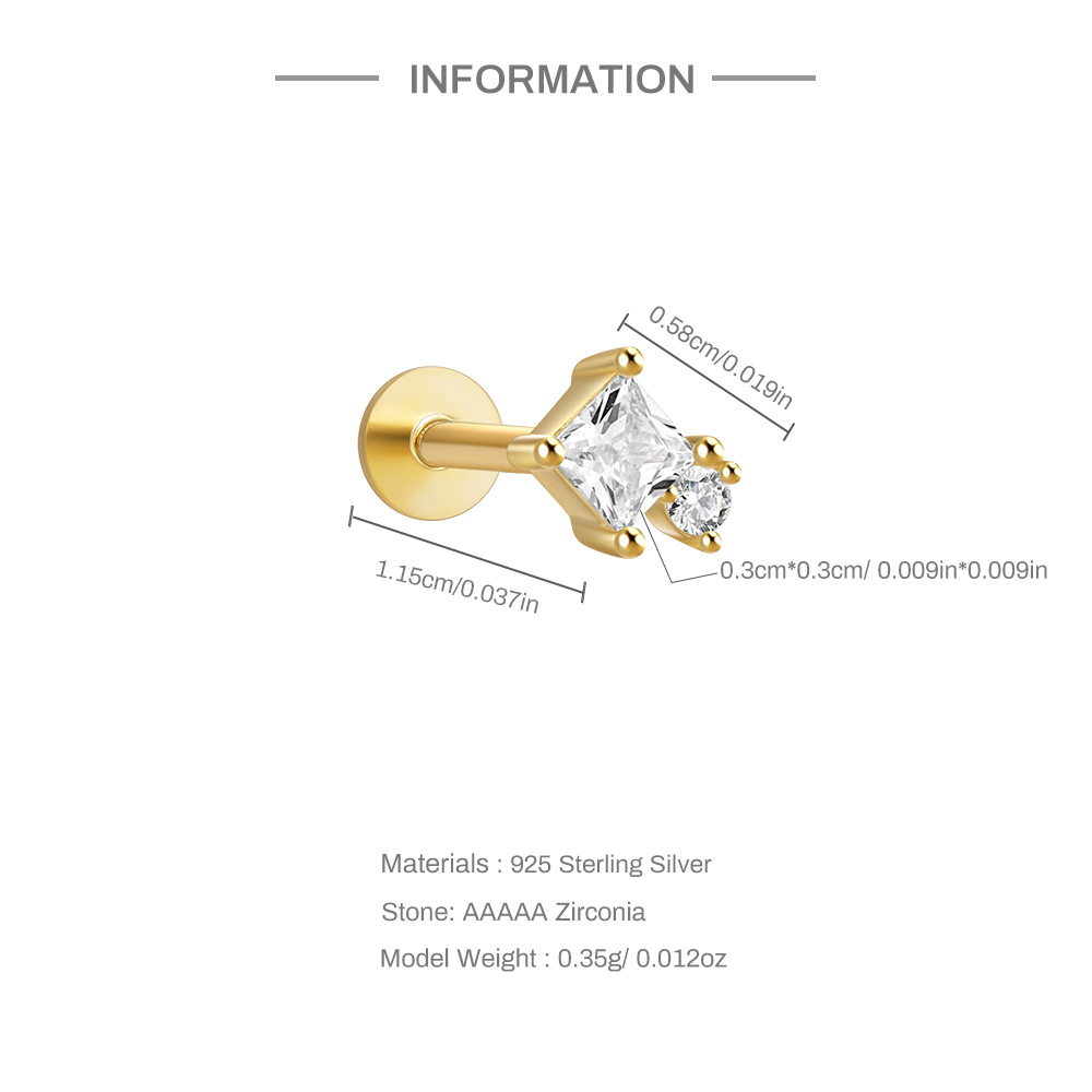2g Weight Zircon Inlay Material Ear Studs Classification 1 Piece Quantity Daily Occasion 925 Sterling Silver Material Geometric Pattern Women's Gender Plating Design Simple Style Style 1 Piece Ear Cartilage Rings & Studs Simple Style Geometric 925 Sterling Silver Plating Zircon 2