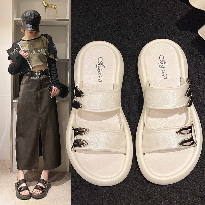 Новинка 2024, летние сандалии с ювелирными украшениями в виде кролика, нескользящие модные повседневные сандалии на толстой подошве, милая стильная верхняя одежда, тапочки Baita