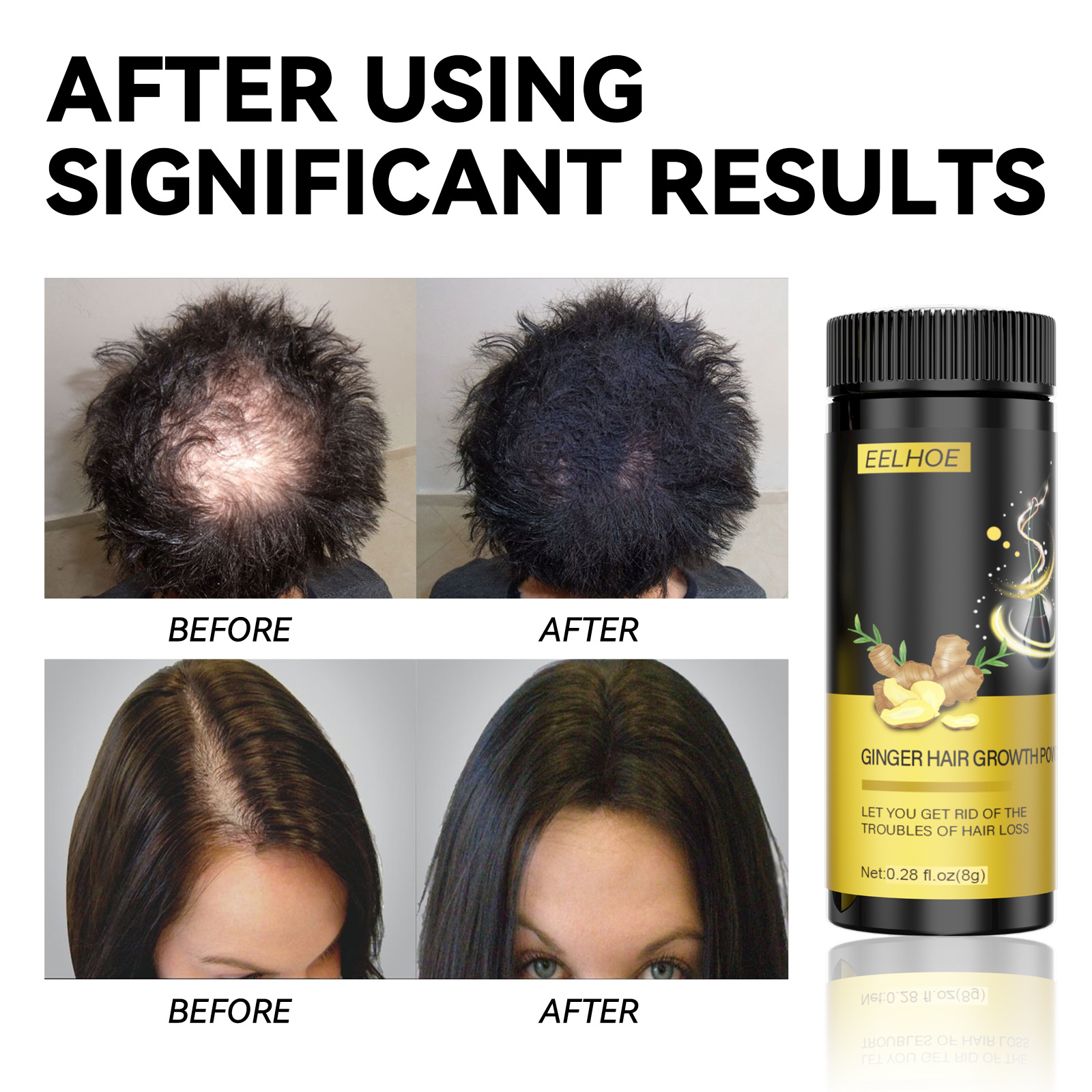 Ginger Hair EELHOE Care Powder Återfuktar ger näring åt svart hår, gör det starkt och motståndskraftigt mot brott_voghion.com