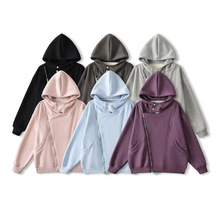 25秋冬季新款女美式休闲斜拉链个性设计连帽甜辣加绒长袖卫衣外套