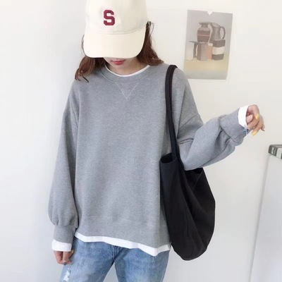 2021早春新款小个子粉色卫衣女春秋薄款宽松韩版设计感小众假两件|ms