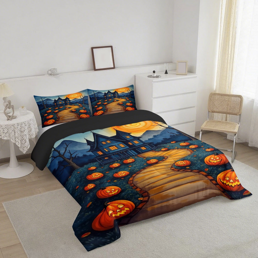 TEMU / JIT transfronterizo Halloween 3D impresión digital 180gms colcha colcha almohada conjunto de dibujo se puede ajustar