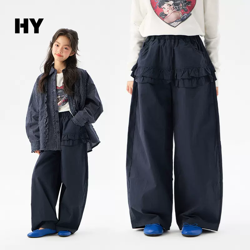 童装儿童裤子春装2026新款洋气女童花边休闲直筒裤女孩中大童长裤