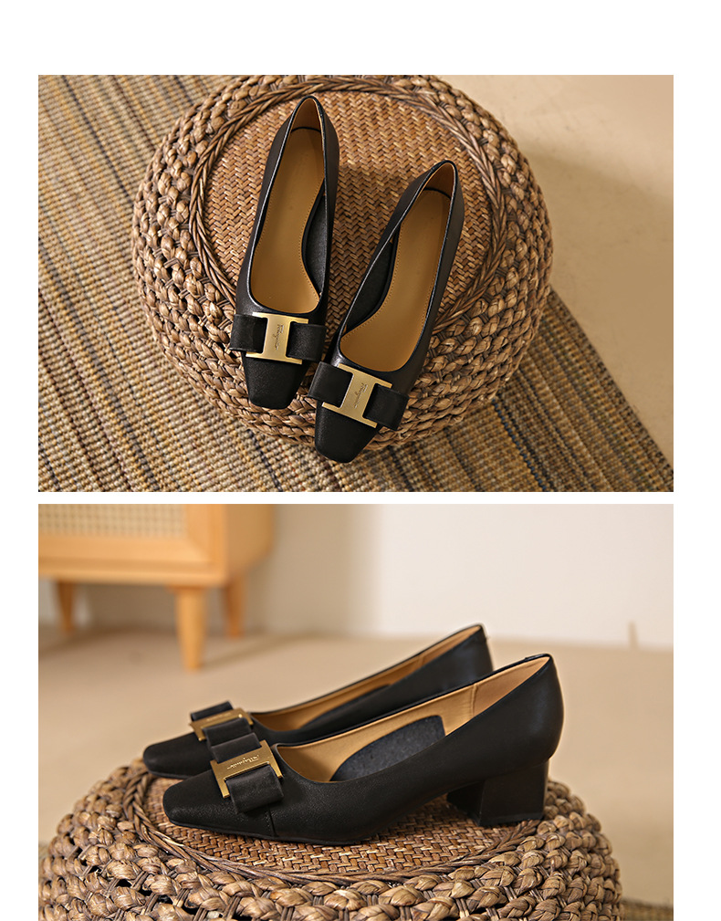 Genuine Leather High Heels With Square Toe For Women Summer Style_voghion.com