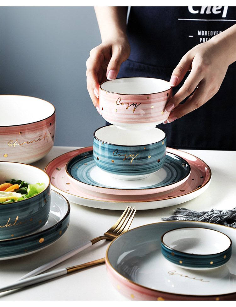 碗碟套装北欧创意个性家用轻奢陶瓷碗筷碗盘精致网红餐