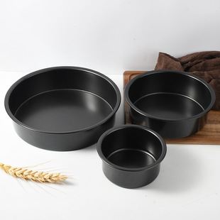 Round carbon steel baking tray non-stick coating solid bottom cake mold 4/6/8 inch thick household baking mold suit