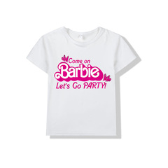 跨境外貿Come on barbie來吧 芭比電影童裝中大童時尚春夏短袖T恤
