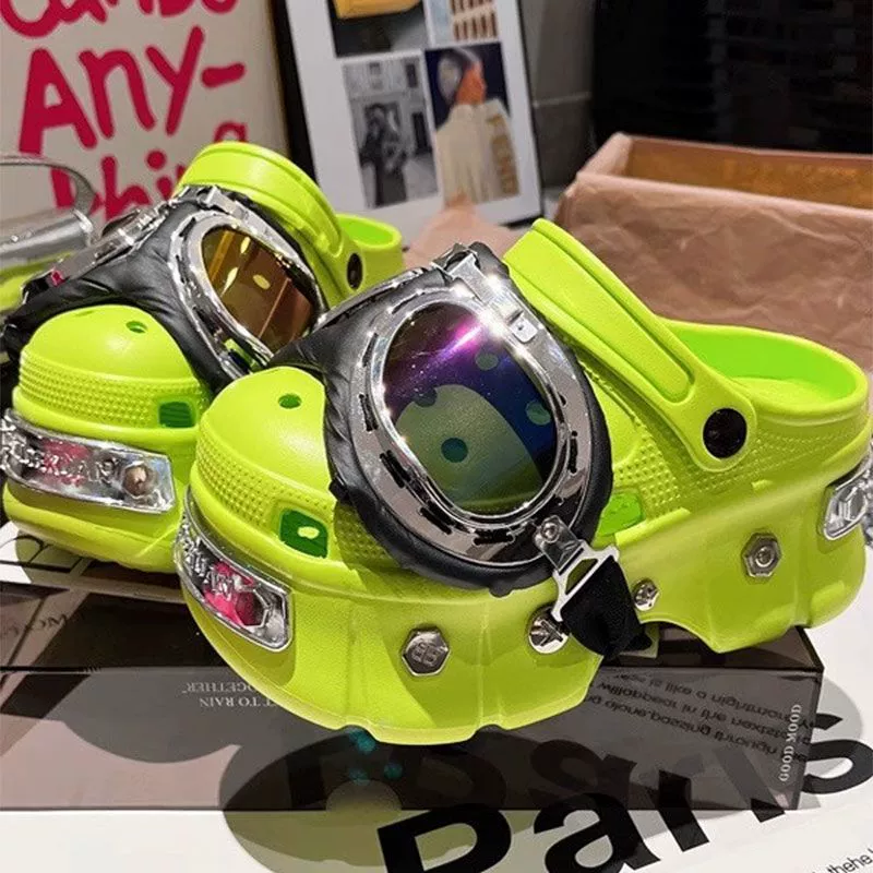 【BRSO】Парижские сабо, летние модные тапочки в стиле панк на толстой подошве с металлическими заклепками, закрытые сандалии.