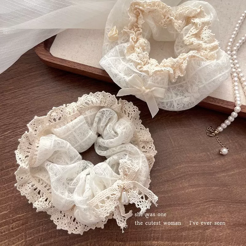 甜美蕾丝大肠发圈奶油白花边仙女头花韩系网红新款子头发绳扎头发