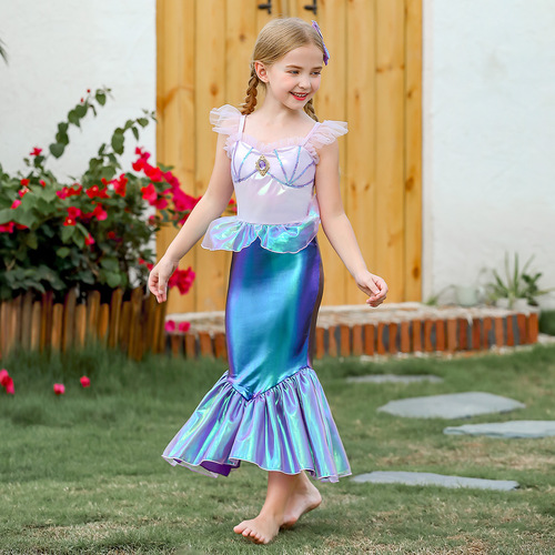 Children's mermaid princess dress girls ins style mermaid color small flying sleeve dress party sixty-one dress