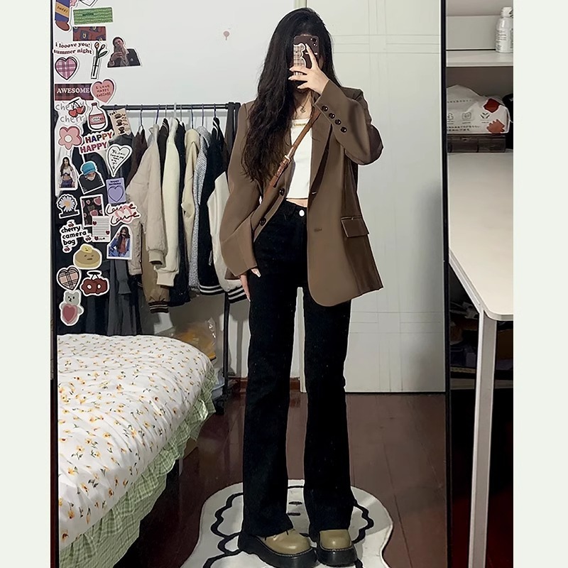 咖色西装外套女小个子2025秋季新款韩版休闲宽松显瘦高级感西服|undefined